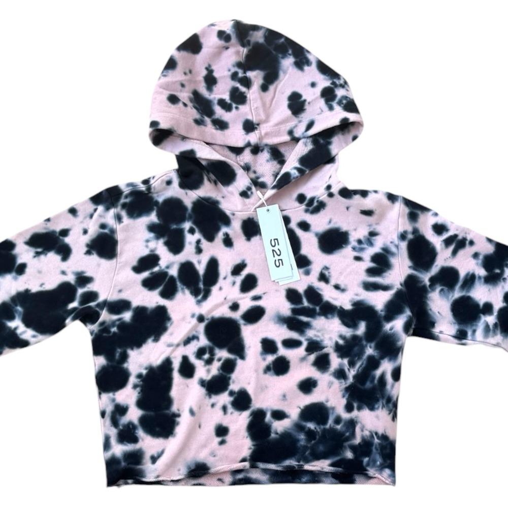 525 America Womens Pink Black Tie Dye Cropped Hoodie NEW